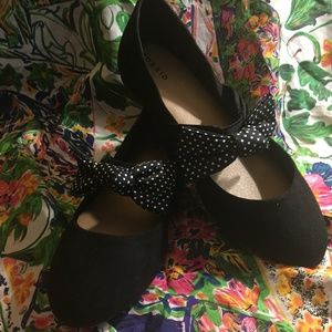 Black Faux Suede Bow Flat (Wide Width)